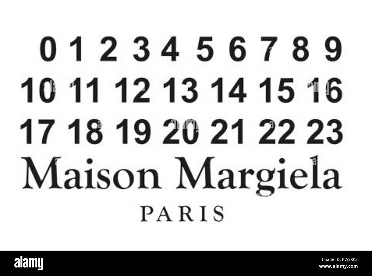 Das Firmenlogo von houseâ Margiela aus dem Jahr 2015 steht für das minimalistische und avantgardistische Design-Ethos der Mode. Das Logo spiegelt die Identität der Marke und ihren Beitrag zur modernen Mode wider. Stockfoto