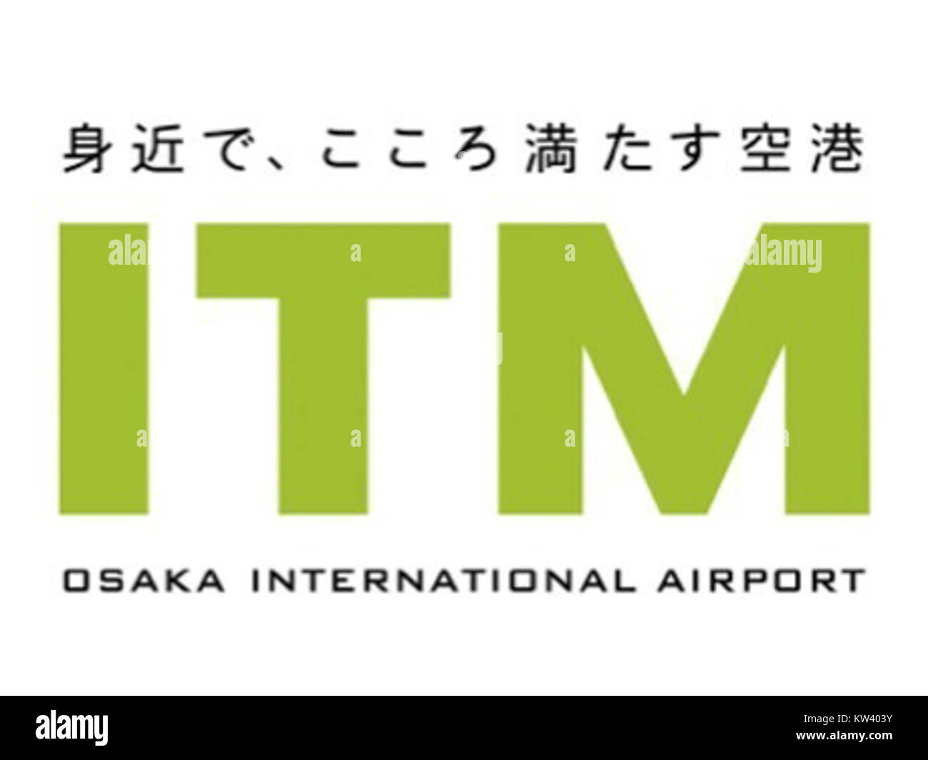 Das ITM-Flughafenlogo steht für die Identität des Flughafens Osaka Itami in Osaka, Japan. Das Logo ist eine visuelle Darstellung der Dienstleistungen und der internationalen Konnektivität des Flughafens und zeigt seine Rolle als wichtiger Verkehrsknotenpunkt in der Region. Stockfoto