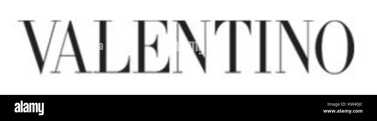 Das Valentino Firmenlogo repräsentiert die italienische Luxusmodemarke, die für ihre hochwertige Kleidung, Accessoires und raffinierten Designs bekannt ist. Stockfoto