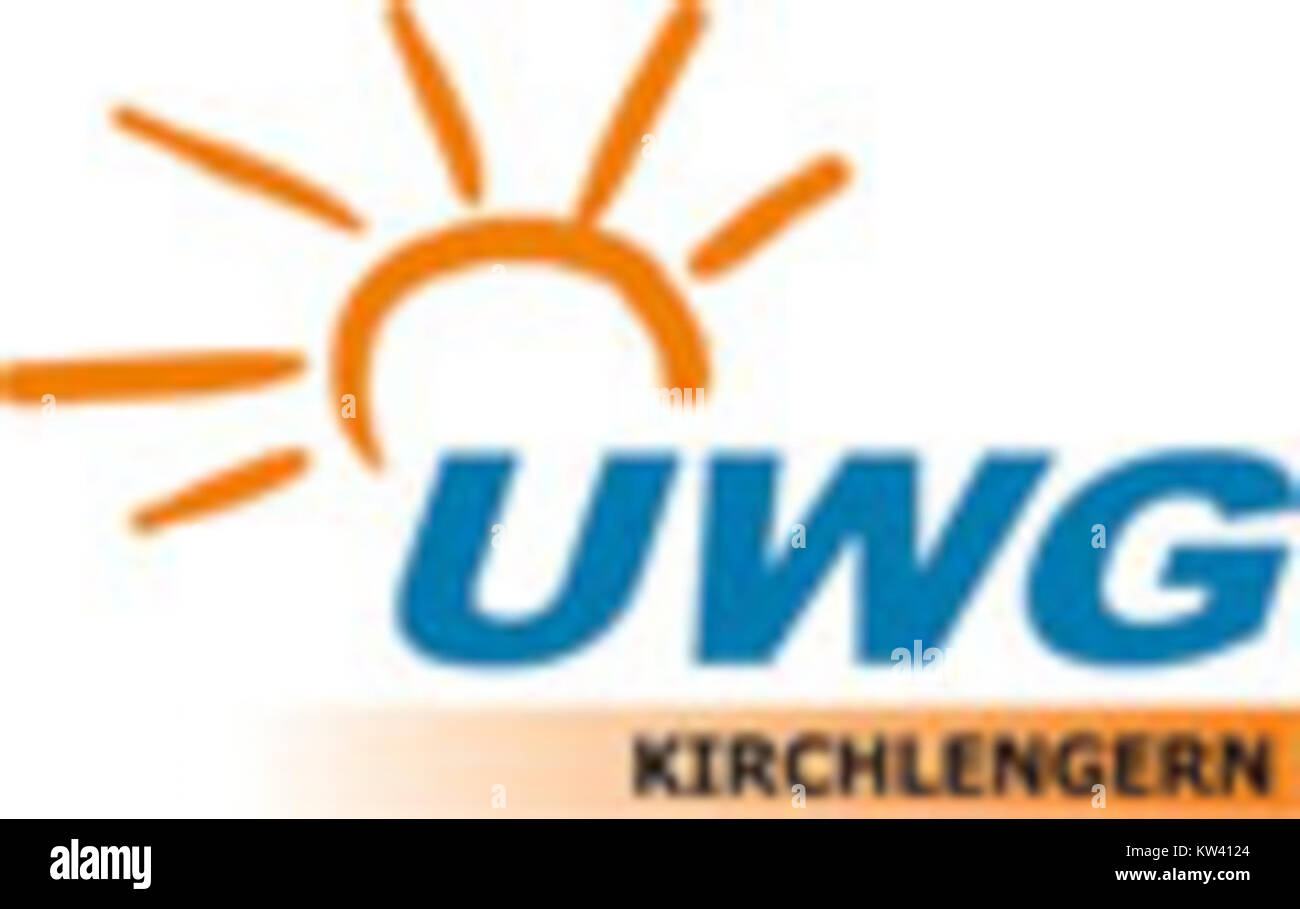 Das Logo der UWG Kirchlengern, die die politische Partei oder Organisation im Kirchlengern repräsentiert, die für ihre lokalen politischen Beiträge bekannt ist. Stockfoto