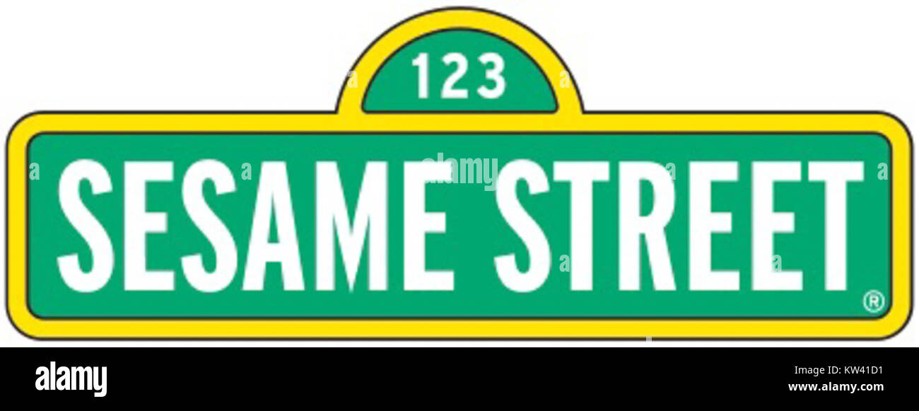 Das Logo der Sesamstraße ist ein wiedererkennbares Symbol für die lange laufende Bildungs-Fernsehsendung. Er ist bekannt für sein farbenfrohes Design und seine legendären Charaktere. Stockfoto