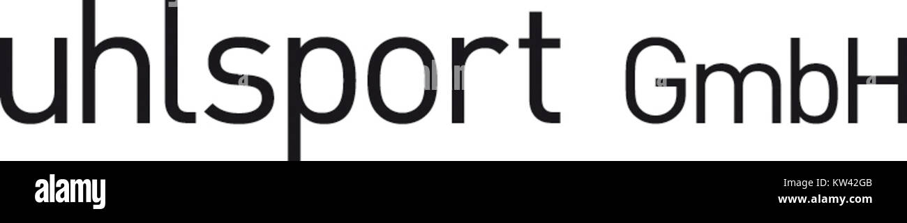 Das Logo der Uhlsport GmbH, einem deutschen Unternehmen, das sich auf Sportgeräte, insbesondere für Fußball, spezialisiert hat und für hochwertige Ausrüstung und Bekleidung für Spieler und Teams bekannt ist. Stockfoto