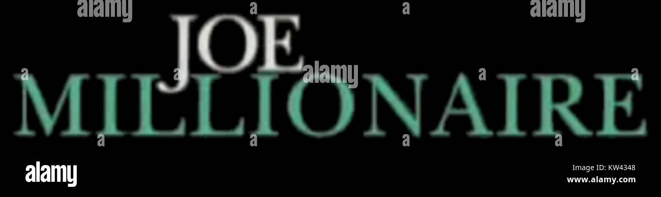 Das „Joe Millionaire“-Logo repräsentiert die Reality-TV-Show, die 2003 ausgestrahlt wurde. Die Show erlangte Aufmerksamkeit für die einzigartige Prämisse eines Junggesellen, der Liebe unter Frauen sucht, mit einer großen Wendung am Ende Stockfoto
