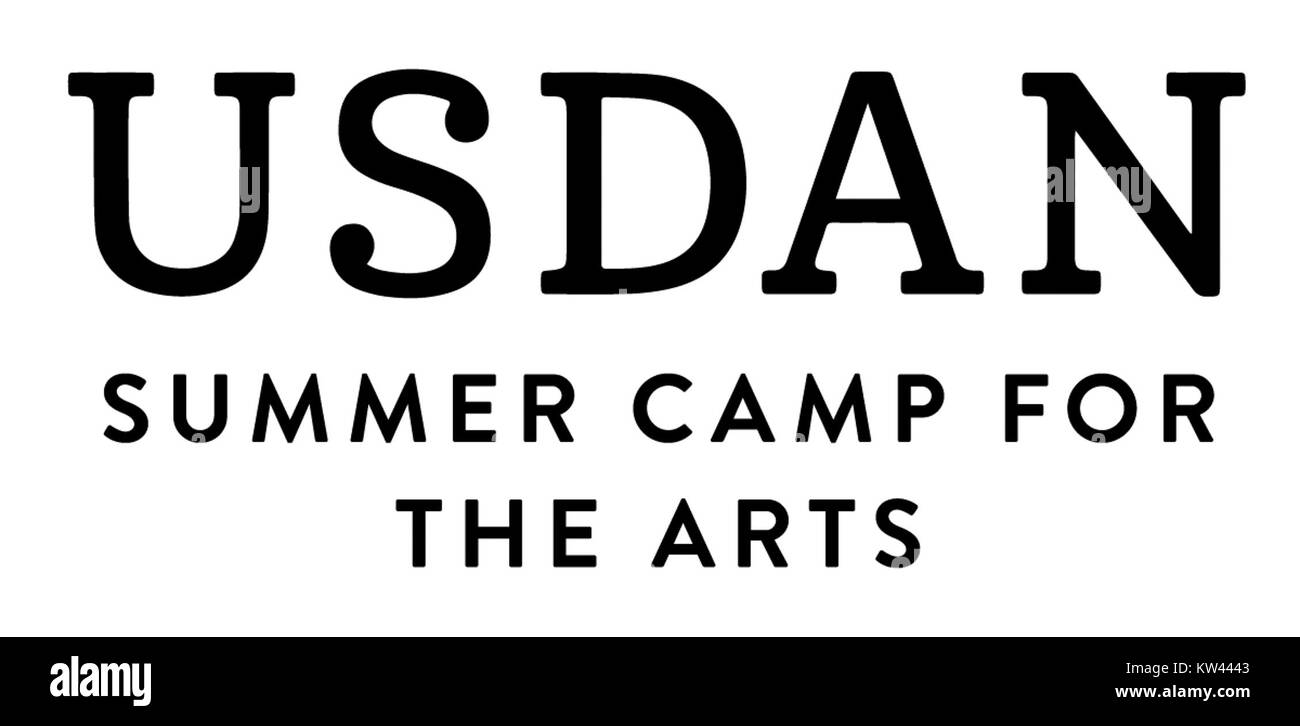 Das Usdan-Logo repräsentiert das Usdan Center for the Creative and Performing Arts. Das Logo symbolisiert den Fokus der centerâ auf künstlerischen Ausdruck, Kreativität und kulturelle Bereicherung. Stockfoto