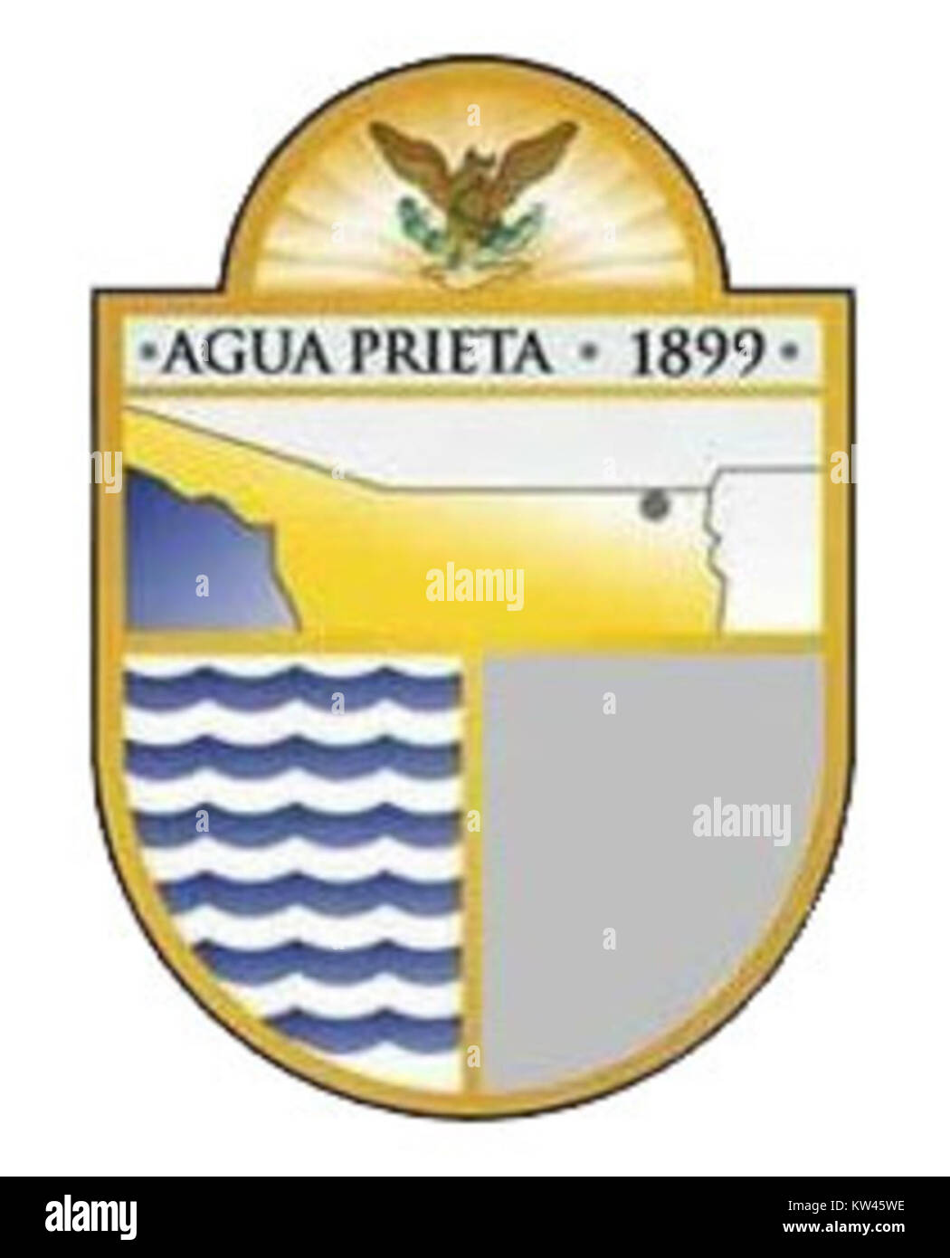 Logoaguaprieta ist eine Stadt im mexikanischen Bundesstaat Sonora, die für ihre Lage nahe der Grenze zwischen den USA und Mexiko und ihre Rolle im grenzüberschreitenden Handel und Handel bekannt ist. Stockfoto