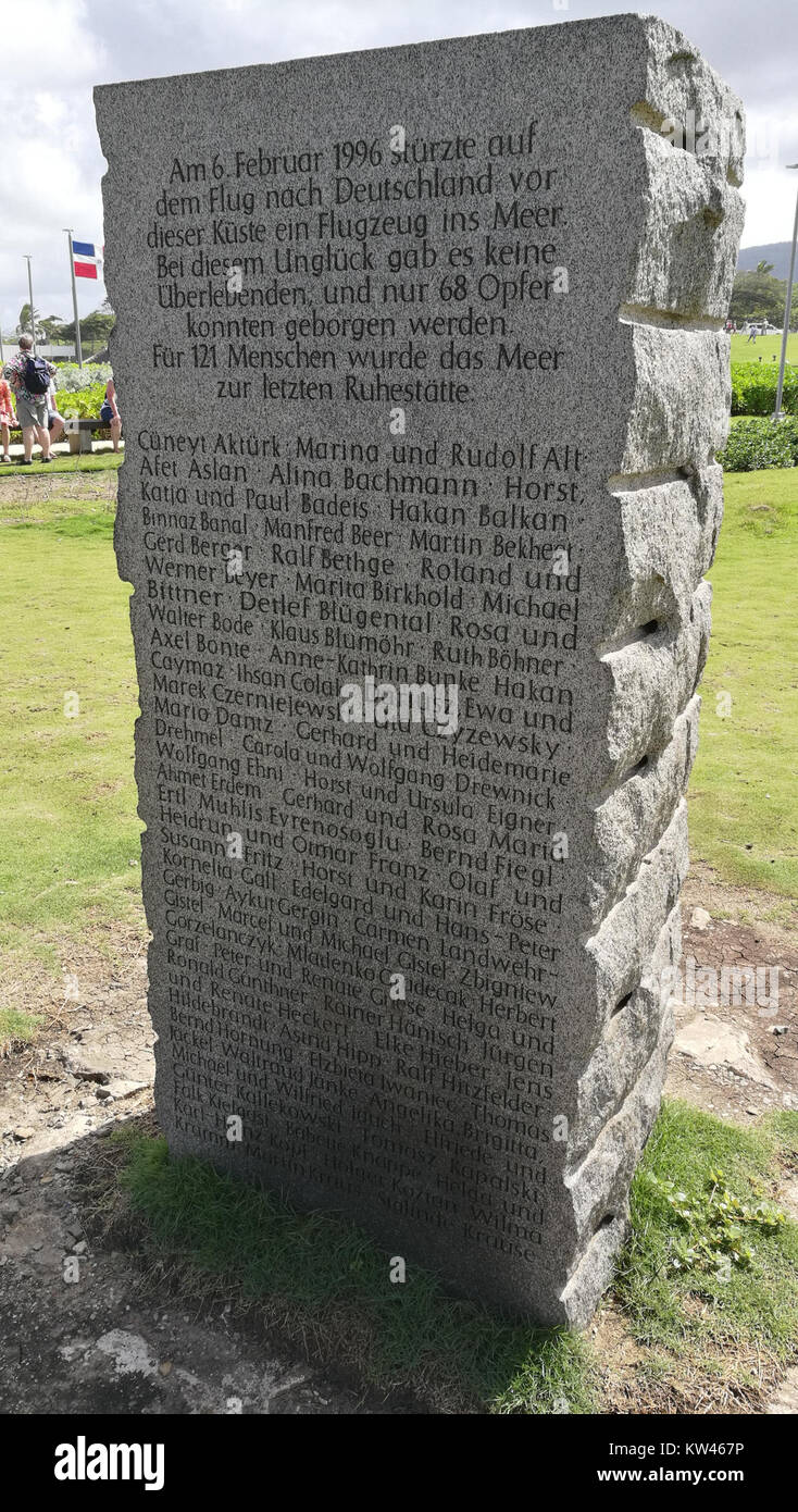 Die Gedenkstätte für den Birgenair-Flug 301 in Puerto Plata erinnert an die Passagiere und Besatzung des tragischen Absturzes. Die Gedenkstätte ist ein Symbol der Erinnerung an die Verlorenen. Stockfoto