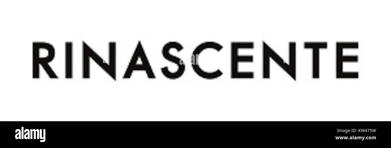 Das in Schwarz präsentierte Rinascente-Logo repräsentiert eine bekannte italienische Kaufhauskette, die eine Vielzahl von Luxusprodukten wie Kleidung, Accessoires und Haushaltswaren anbietet. Stockfoto
