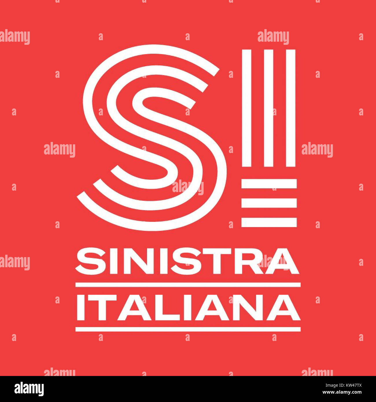 Das Logo von Sinistra Italiana, einer linken politischen Partei in Italien, die ihre Identität und politische Position in der italienischen politischen Landschaft repräsentiert. Stockfoto