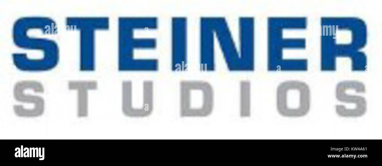 Das Logo der Steiner Studios, einer bekannten Filmproduktionsstätte, symbolisiert die Beiträge des Studios zur Filmindustrie mit modernsten Dienstleistungen für die Fernseh- und Kinoproduktion. Stockfoto