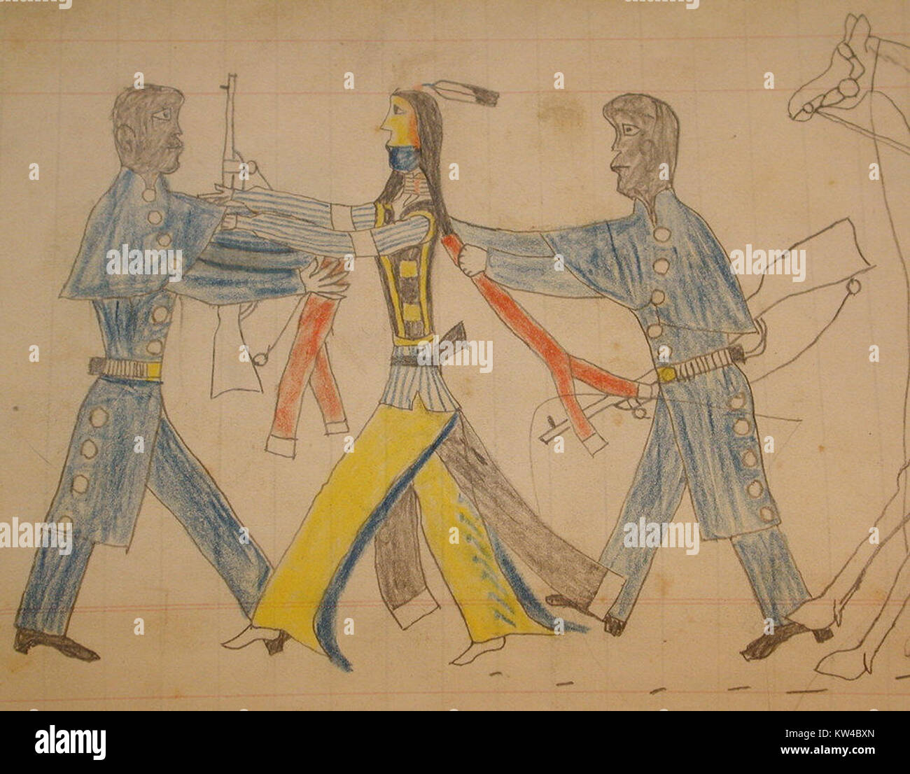 Dieses Bild aus dem Metropolitan Museum of Art zeigt schwarze Kavallerie-Offiziere und indianische Soldaten während des Amerikanischen Bürgerkriegs und hält einen entscheidenden Moment in der US-Militärgeschichte fest. Stockfoto