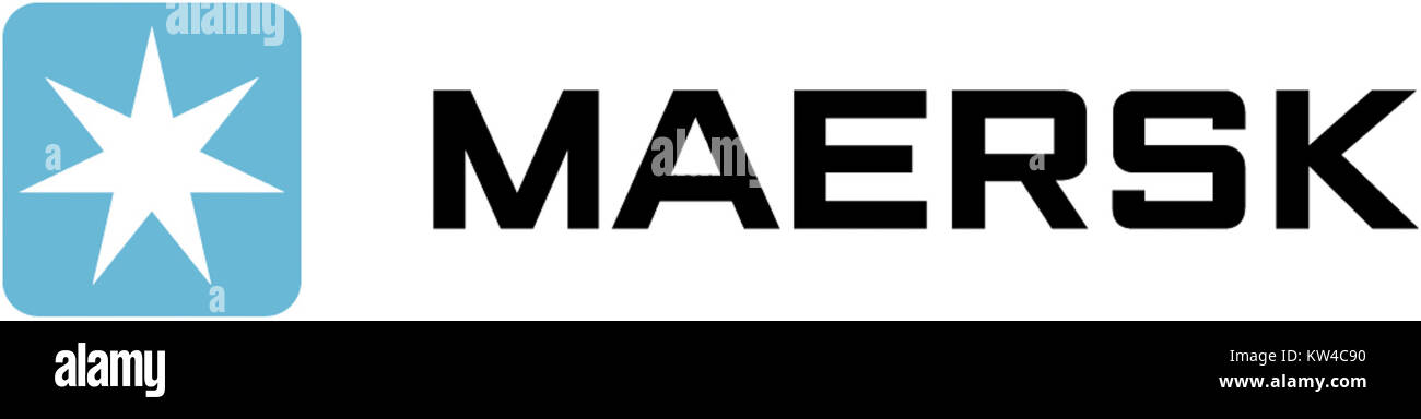 Das Logo der Maersk Group repräsentiert einen weltweit führenden Anbieter von Versand- und Logistikdienstleistungen und symbolisiert seine internationale Reichweite. Stockfoto