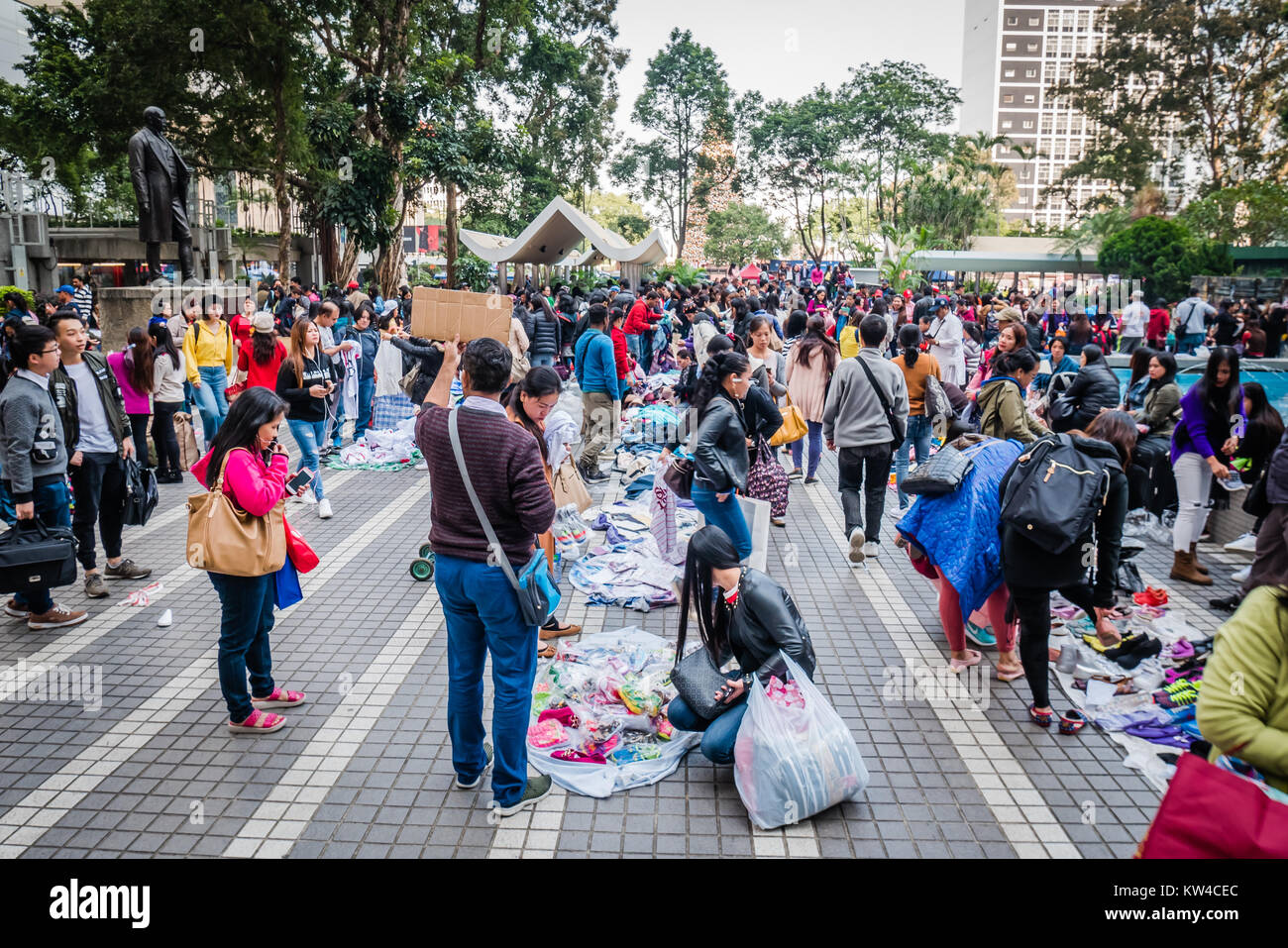 Hong Kong Statue Square Sonntag Stockfoto