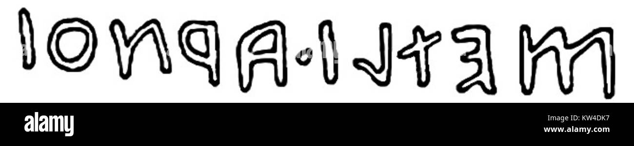 Dieses Detail einer Grabinschrift aus Tarquinia, Italien, zeigt eine alte etruskische Grabstätte. Die Inschrift gibt Einblicke in die kulturellen und Begräbnispraktiken der etruskischen Zivilisation und bietet einen Einblick in ihre religiösen Überzeugungen und sozialen Strukturen. Stockfoto