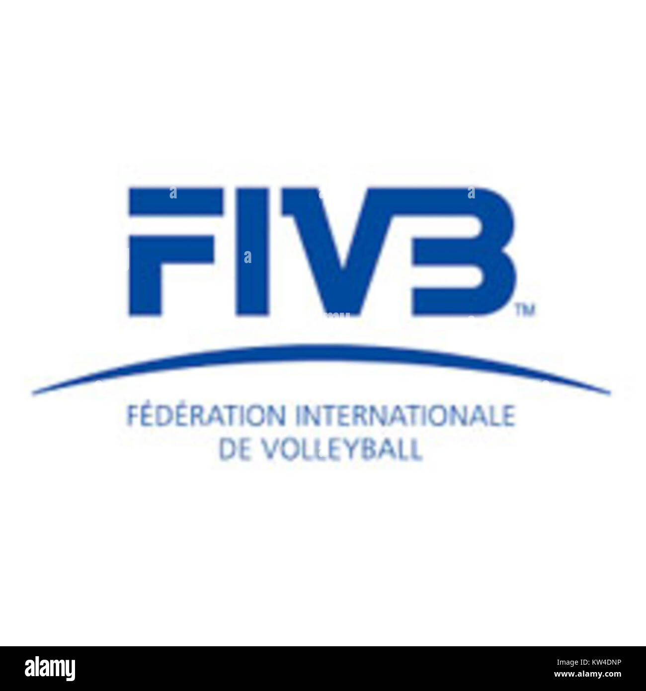 Dieses Logo repräsentiert die FIVB (Fédération Internationale de Volleyball), das Dachgremium des internationalen Volleyballs. Das Logo symbolisiert die globale Reichweite und Autorität des Volleyball als Sport. Stockfoto