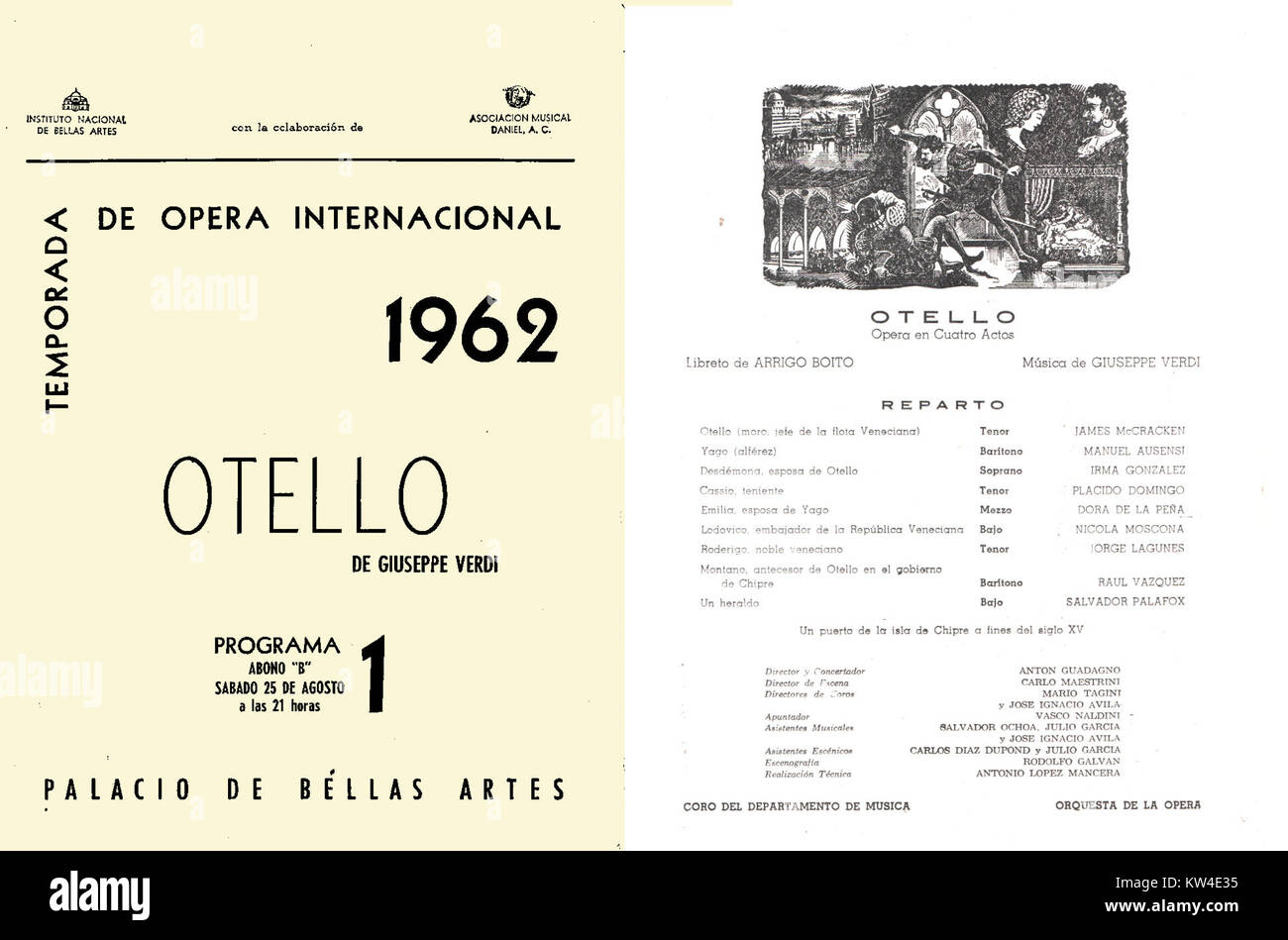 Die Inszenierung von Otello, einer Oper von Giuseppe Verdi aus dem Jahr 1962, zeigt eine dramatische Darbietung der klassischen Geschichte von Eifersucht und Tragödie. Stockfoto