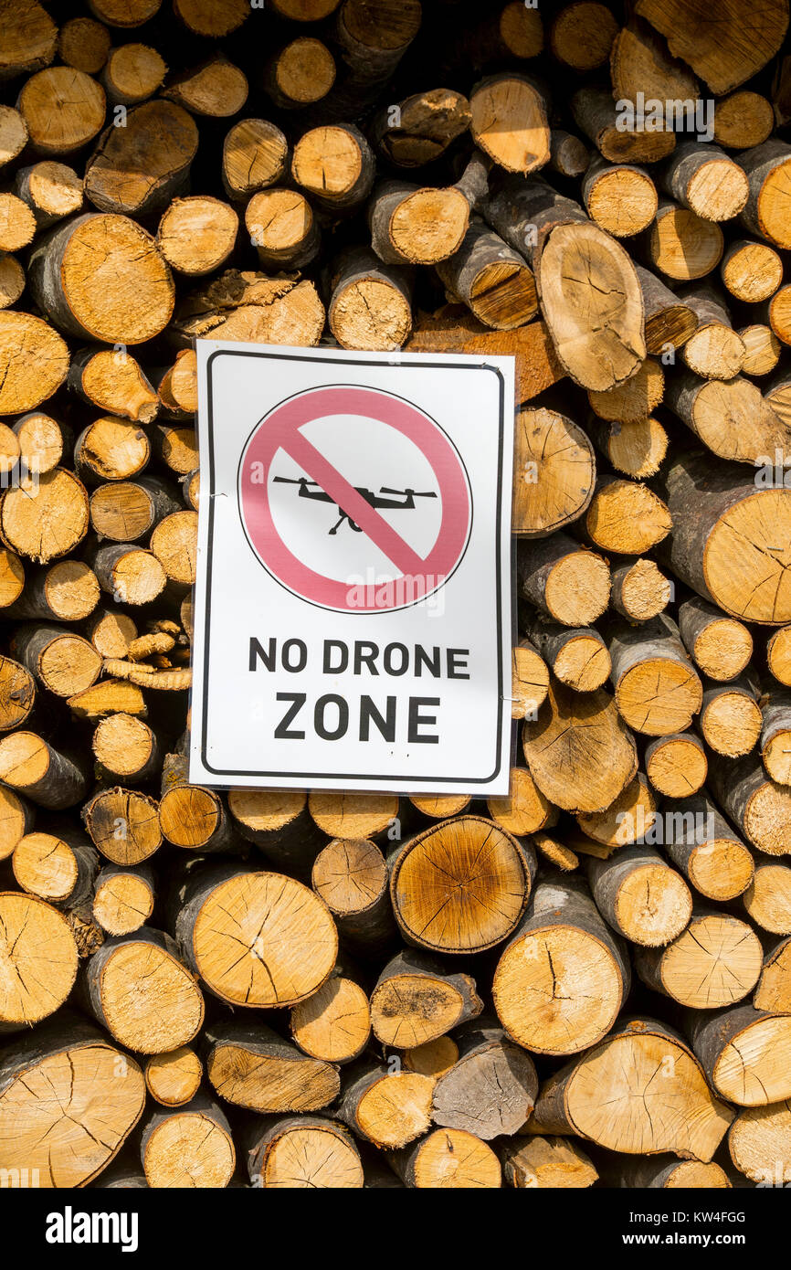 Hallstätter See, Oberösterreich, Salzkammergut, Teil der Alpen, Hallstatt Dorf, Zeichen, kein drone Zone, Verbot, Stockfoto