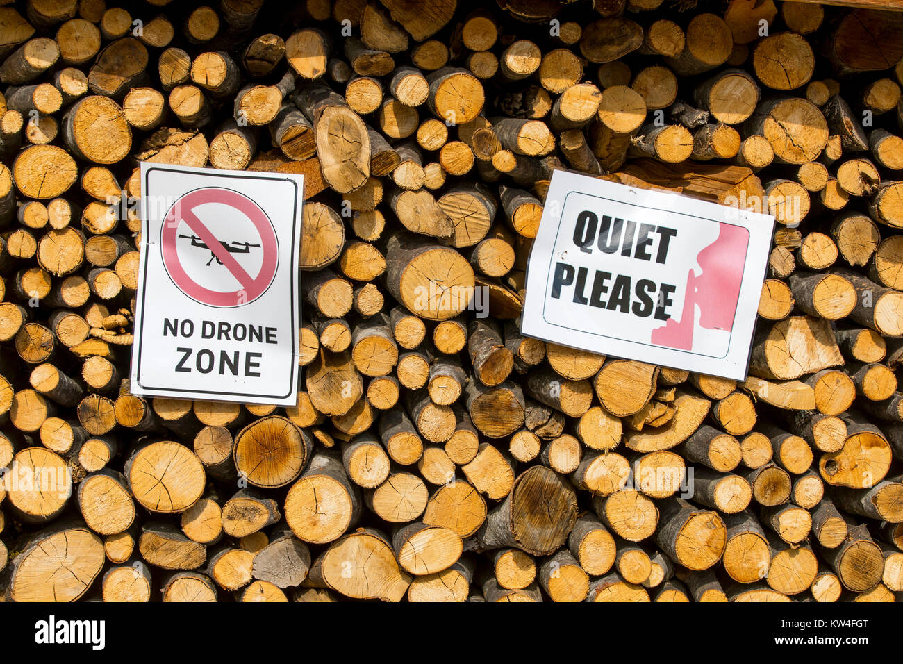 Hallstätter See, Oberösterreich, Salzkammergut, Teil der Alpen, Hallstatt Dorf, Zeichen, kein drone Zone, Verbot, Stockfoto