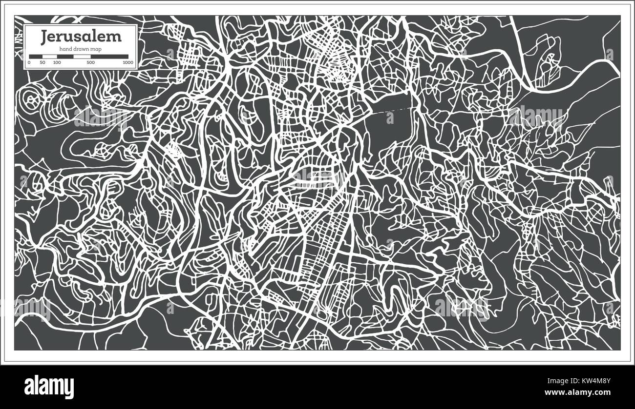 Jerusalem Israel Stadtplan im Retro-stil. Vector Illustration. Übersichtskarte. Stock Vektor