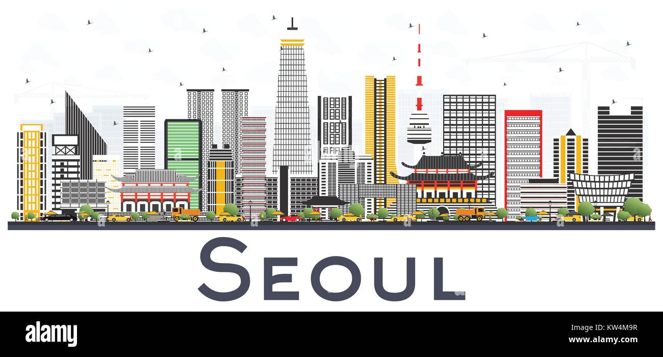 Seoul Korea City Skyline mit Farbe Gebäude isoliert auf weißem Hintergrund. Vector Illustration. Stock Vektor