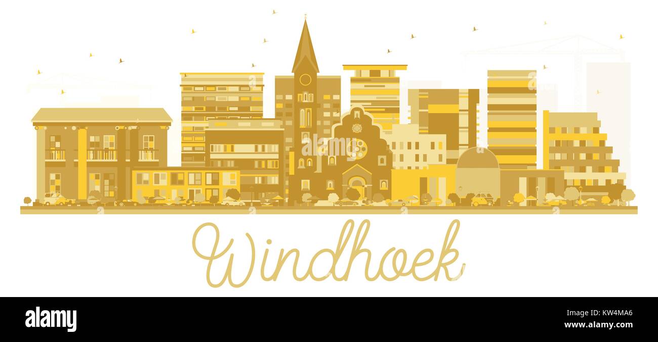 Windhoek Namibia Skyline der Stadt goldene Silhouette. Vector Illustration. Einfache flache Konzept für Tourismus Präsentation, Banner, Plakat oder Website. Windh Stock Vektor