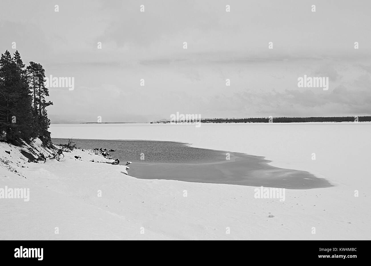 Yellowstone Lake an Bimsstein, Yellowstone National Park, Wyoming, 18. April 2014. Bild mit freundlicher Genehmigung von Jim Peaco/Yellowstone National Park. Stockfoto