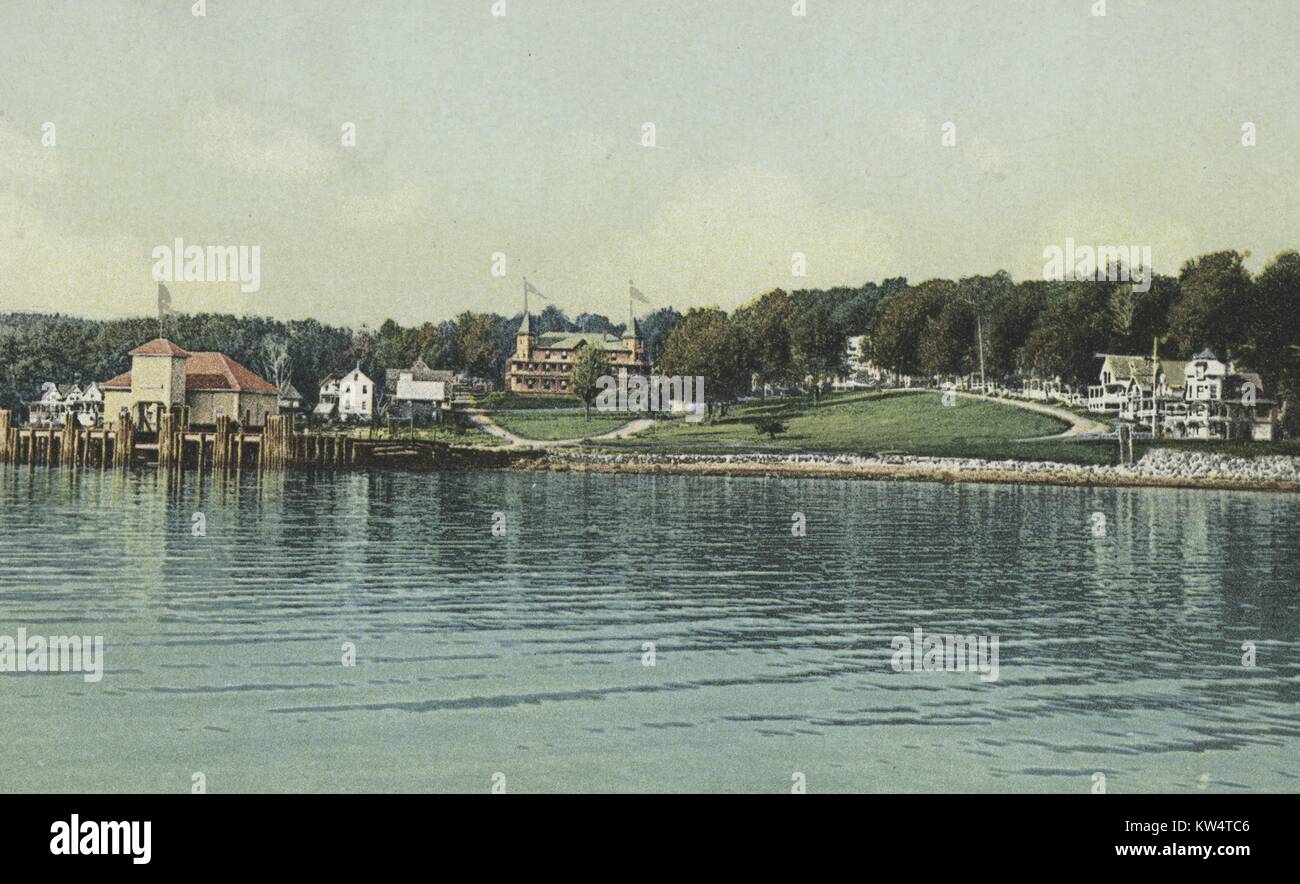 Postkarte des Shelburne Inn und die Landung der Steamship Company, Northport, Maine, 1914. Von der New York Public Library. Stockfoto