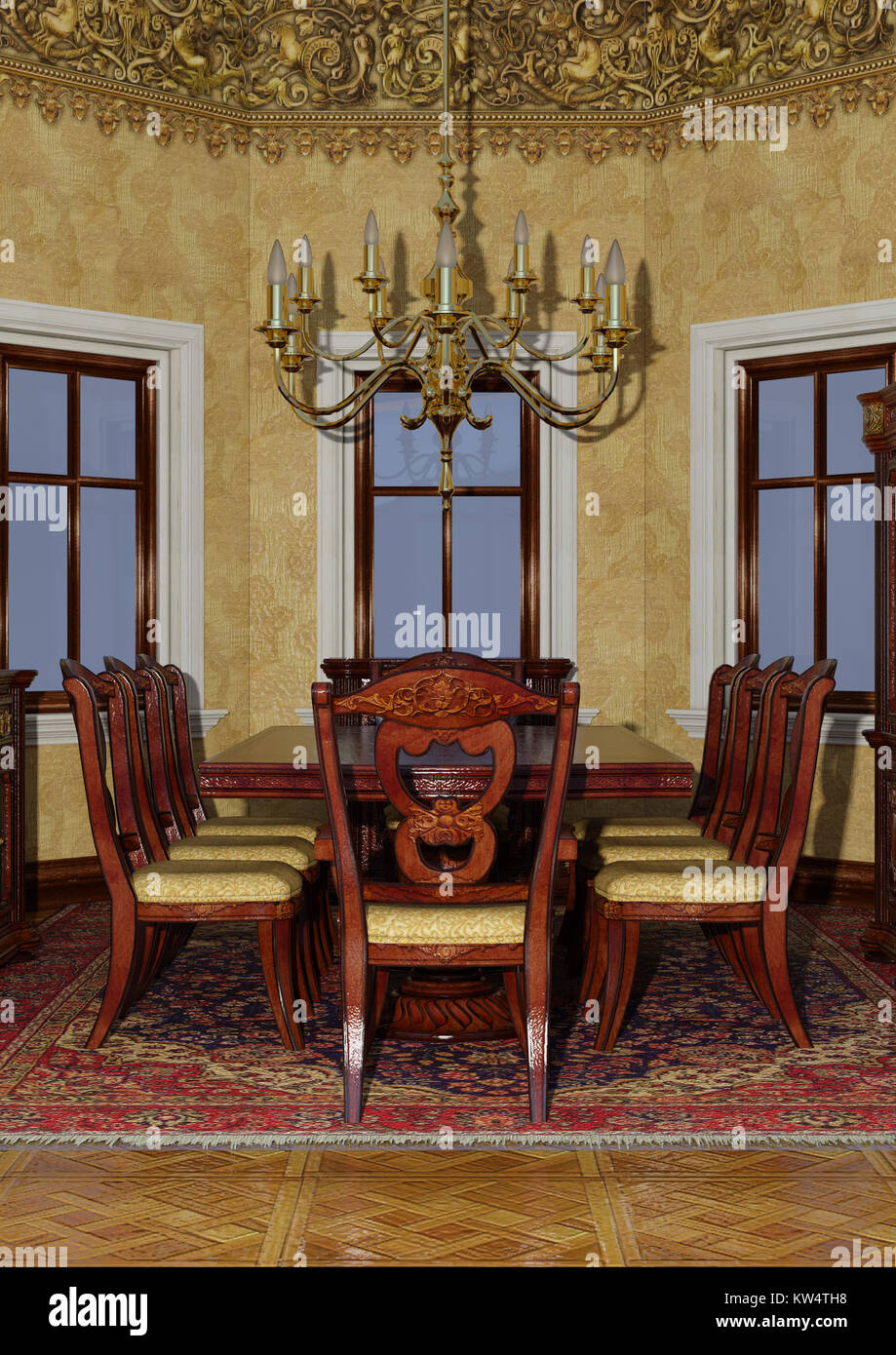 3D-Rendering eines viktorianischen Esszimmer Innenraum Stockfoto