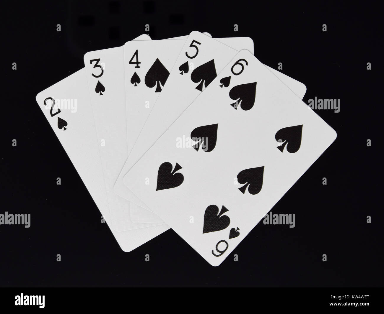 Ein Straight flush Hand für eine Poker card game Stockfoto