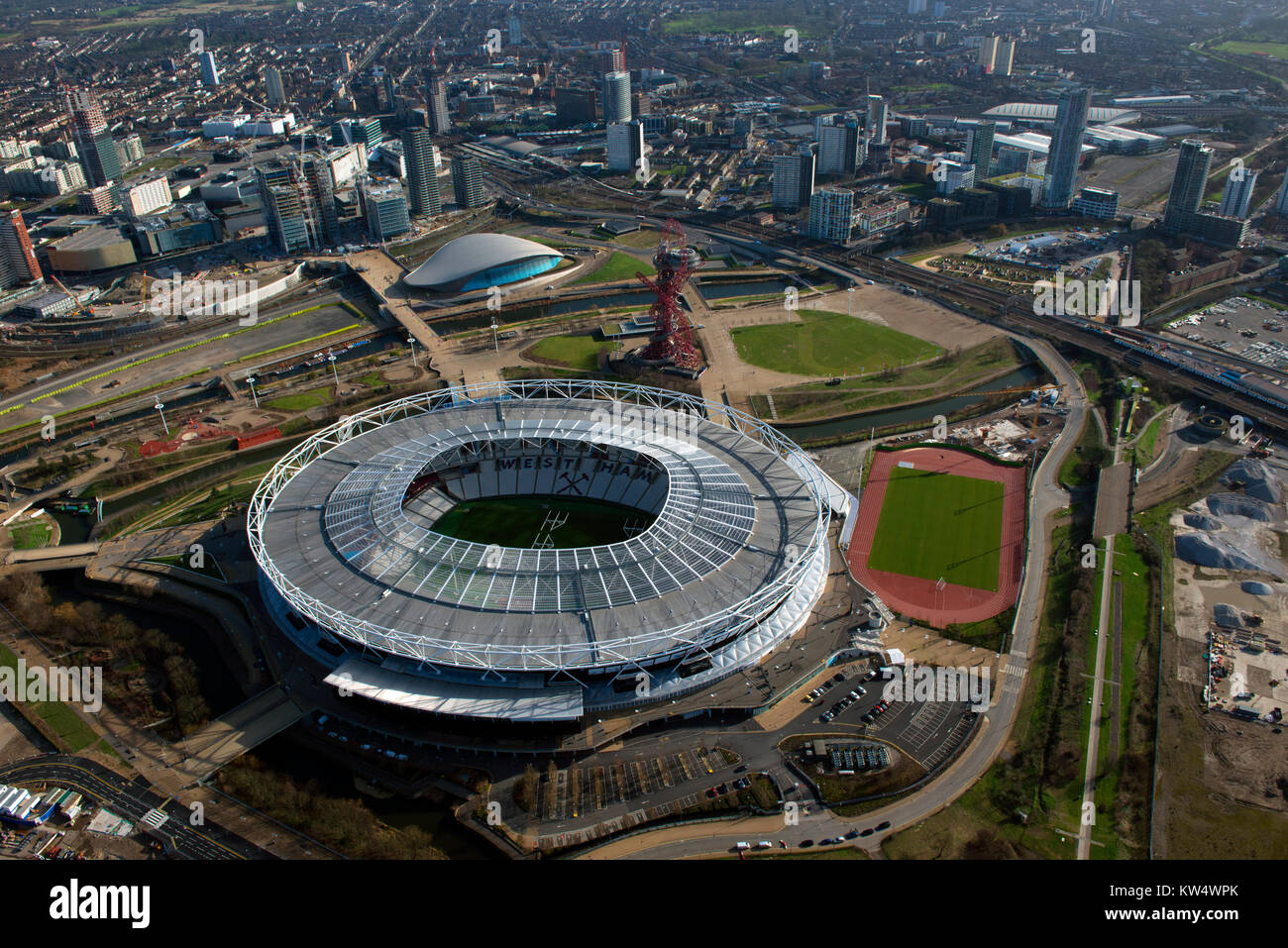 Luftaufnahme des Queen Elizabeth Park East London. Stockfoto