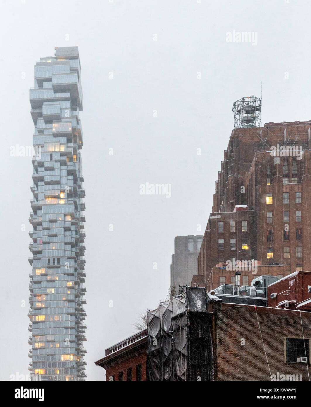 Jenga Gebäude in Lower Manhattan. Stockfoto