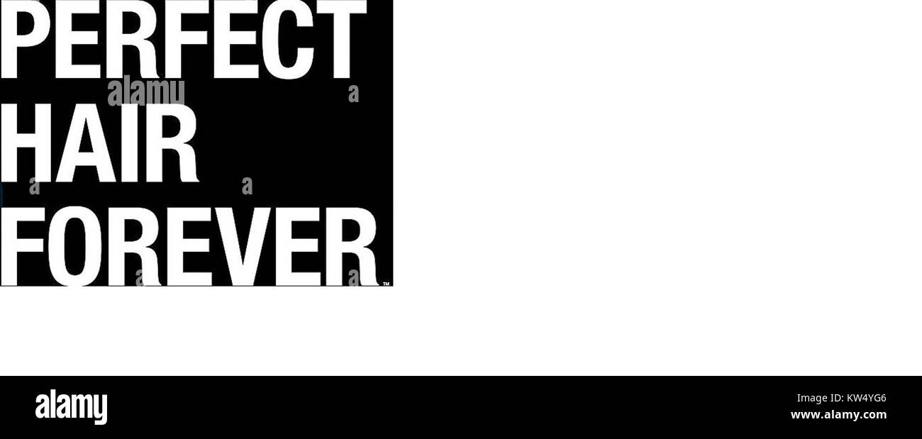 Das Logo für „Perfect Hair Forever“, möglicherweise im Zusammenhang mit einer Haarpflegemarke oder einem Medienunternehmen. Es steht für Schönheit, Körperpflege und Identität in Bezug auf Haarbehandlung und Styling. Stockfoto