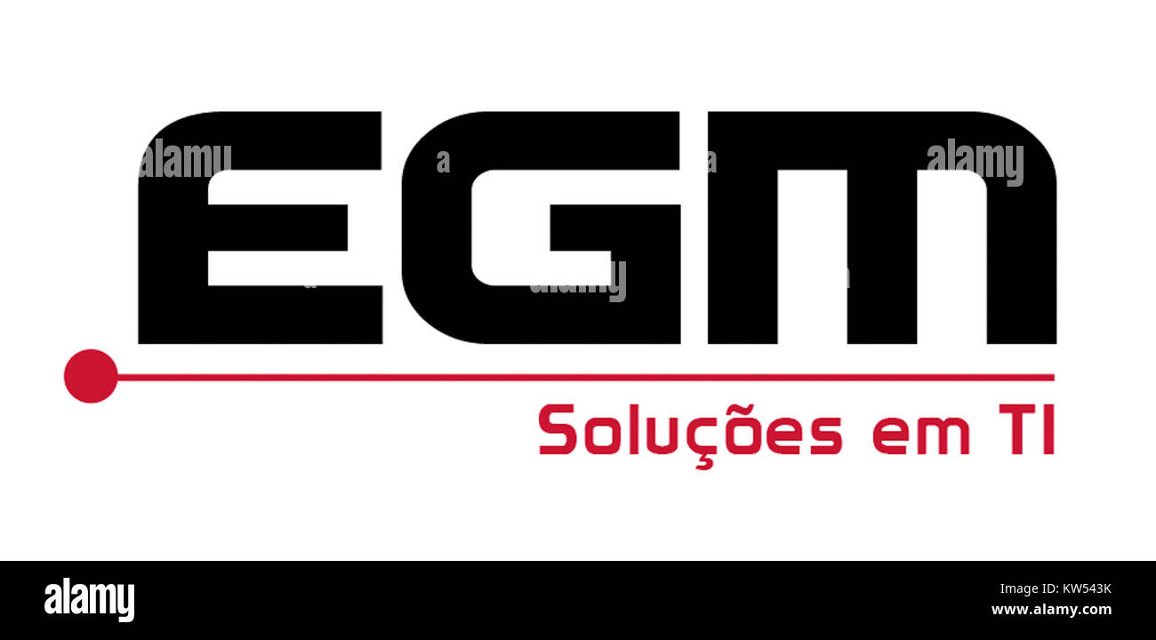 Das Logo von EGM, das eine Organisation oder Marke repräsentiert und mit einer eindeutigen visuellen Identität gestaltet wurde, um ihre Werte und Botschaft zu vermitteln. Stockfoto
