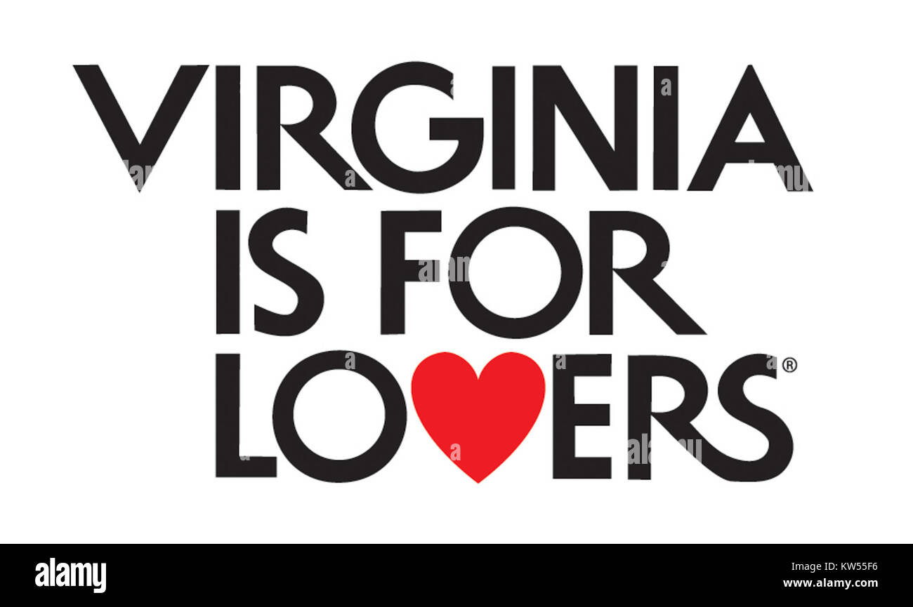 Das „Virginia Is for Lovers“-Logo ist eine bekannte Marketingkampagne, die Virginia als Reiseziel bewirbt. Die Kampagne ist zu einem ikonischen Bestandteil des Tourismusbrandes Virginias geworden. Stockfoto