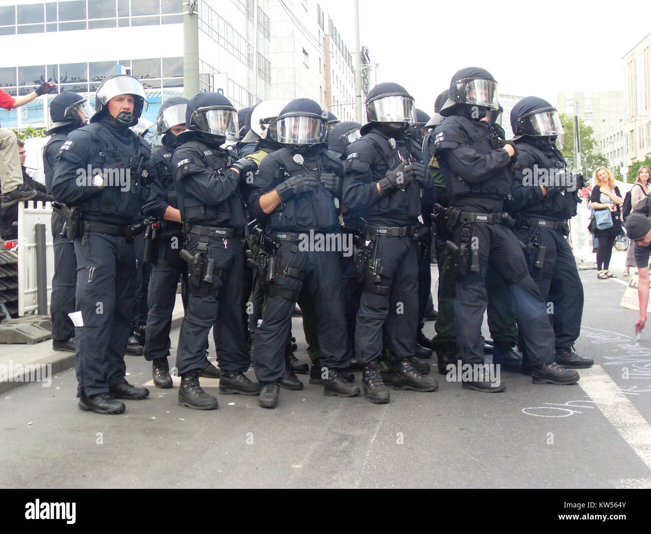 Blockupy, eine Serie von Protesten gegen Sparmaßnahmen in Europa, die einen wichtigen Moment des zeitgenössischen politischen Aktivismus und der sozialen Bewegungen einnimmt. Stockfoto