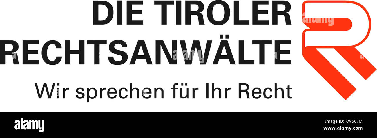 Das Logo der Tiroler Rechtsanwaltskammer repräsentiert den Rechtsverein in Tirol, Österreich. Sie symbolisiert die Rechtsgemeinschaft und ihre Rolle bei der Aufrechterhaltung der Rechtsstandards in der Region. Stockfoto