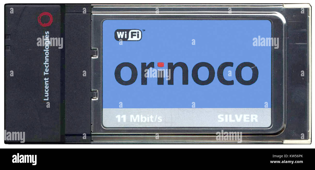 Die Orinoco Silver PC Card ist ein Sammlerstück oder ein technologisches Objekt, das sich auf das Flussbecken des Orinoco bezieht, das für seine geografische und ökologische Bedeutung bekannt ist. Stockfoto