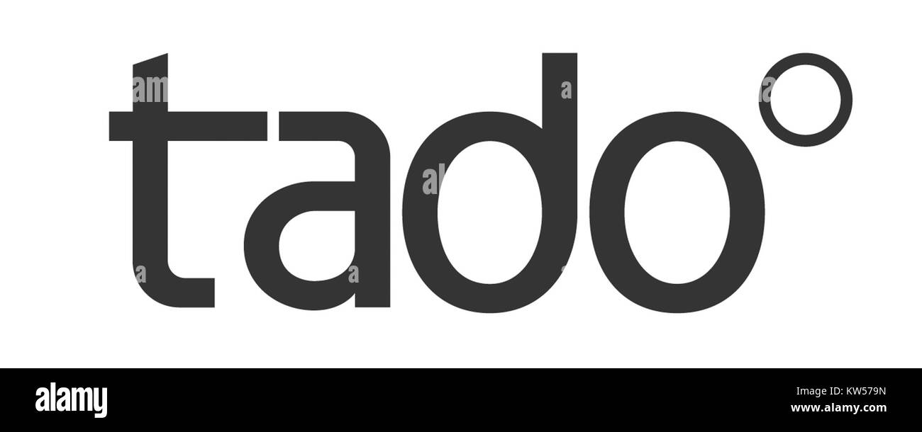 Das Logo der tado GmbH, einem Unternehmen, das sich auf Smart-Home-Produkte insbesondere im Bereich Klimaregelung und Energieeffizienz spezialisiert hat, spiegelt ihren Fokus auf Innovation und Nachhaltigkeit bei modernen Wohnlösungen wider. Stockfoto
