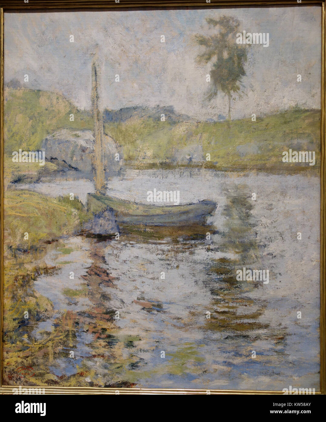 Boot vor Anker von John Twachtman, 1895, 1899, Öl auf Leinwand Huntington Museum für Kunst DSC05211 Stockfoto