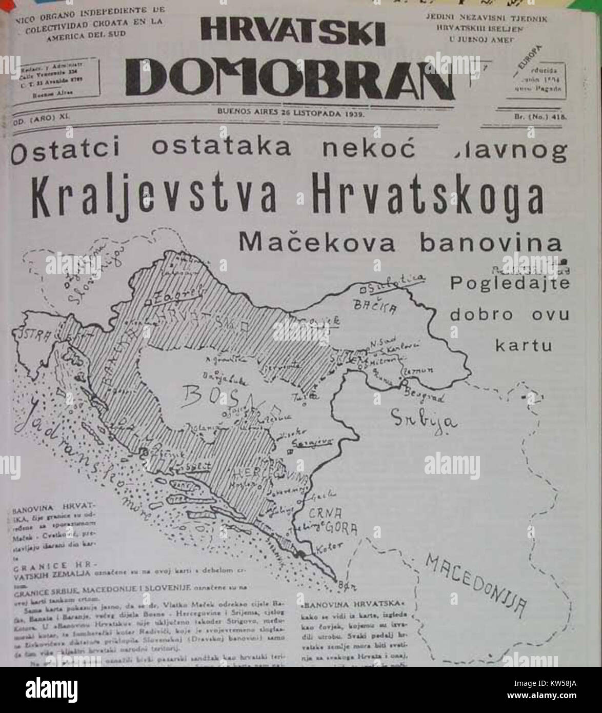 Velika Hrvatska (das große Kroatien) bezieht sich auf eine historische und politische Bewegung, die sich auf die nationale Identität und Unabhängigkeit Kroatiens konzentriert und mit der Zeit Hrvatski Domobran verbunden ist. Stockfoto