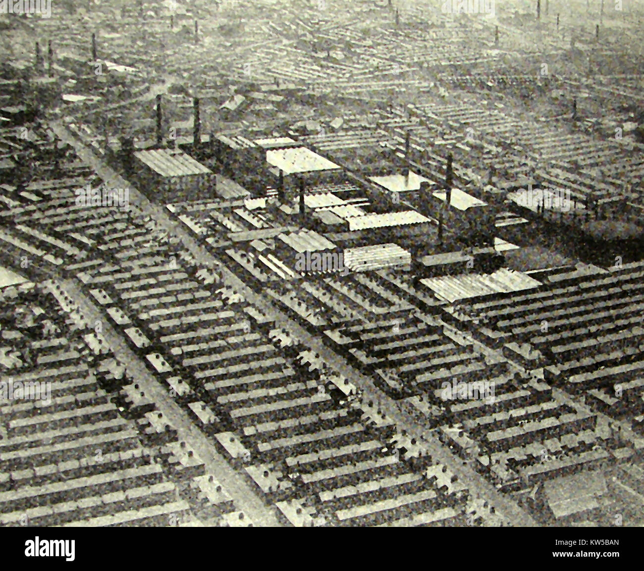 Preston, Lancashire, England 1933, Cotton Mills und Fabrikarbeiter Häuser Stockfoto