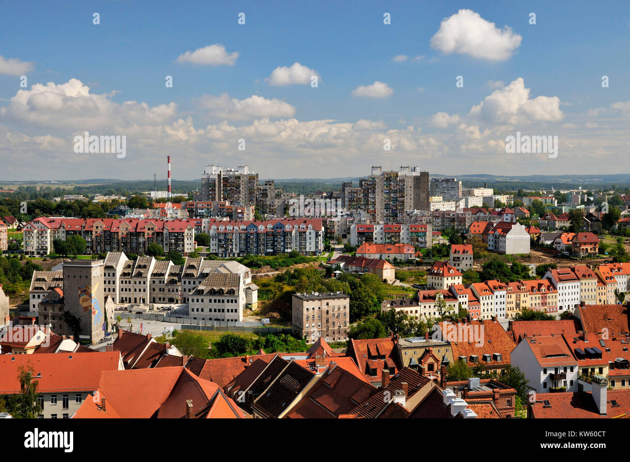 Nach Polen der Rathausturm G?rlitz, Zgorzelec, Blick vom Rathausturm / Polen Goerlitz Stockfoto