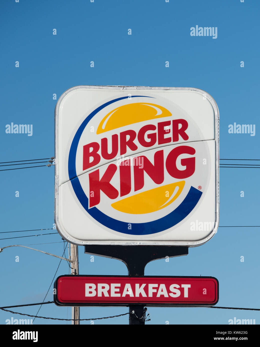 Ein pole Zeichen für Burger King, einer amerikanischen Fast-Food-Restaurant in Gloversville, NY, USA Stockfoto