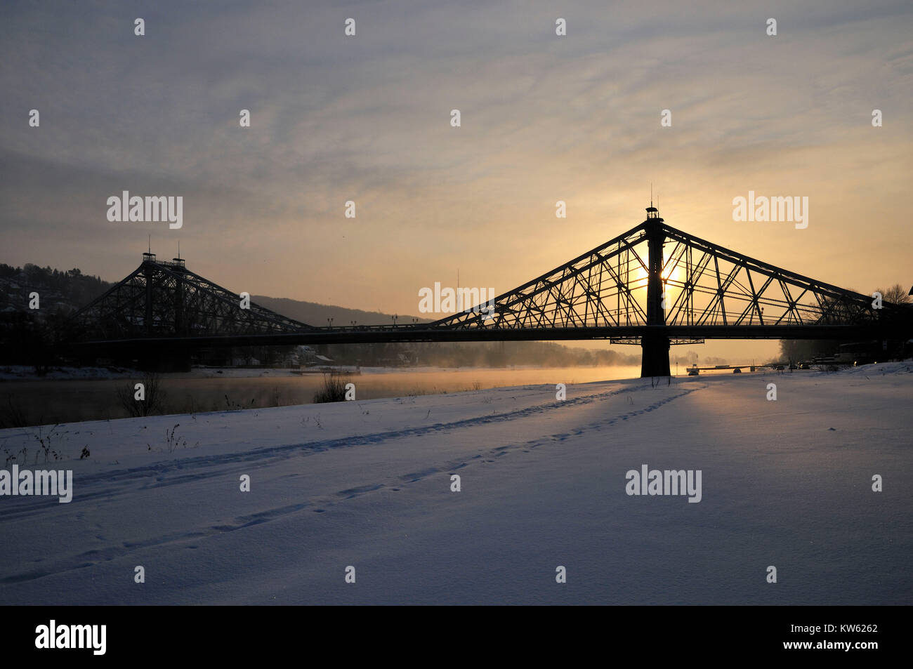 Loschwitzer Brücke, böse Überraschung, Dresden, Loschwitzer Brücke, Blaues Wunder Stockfoto