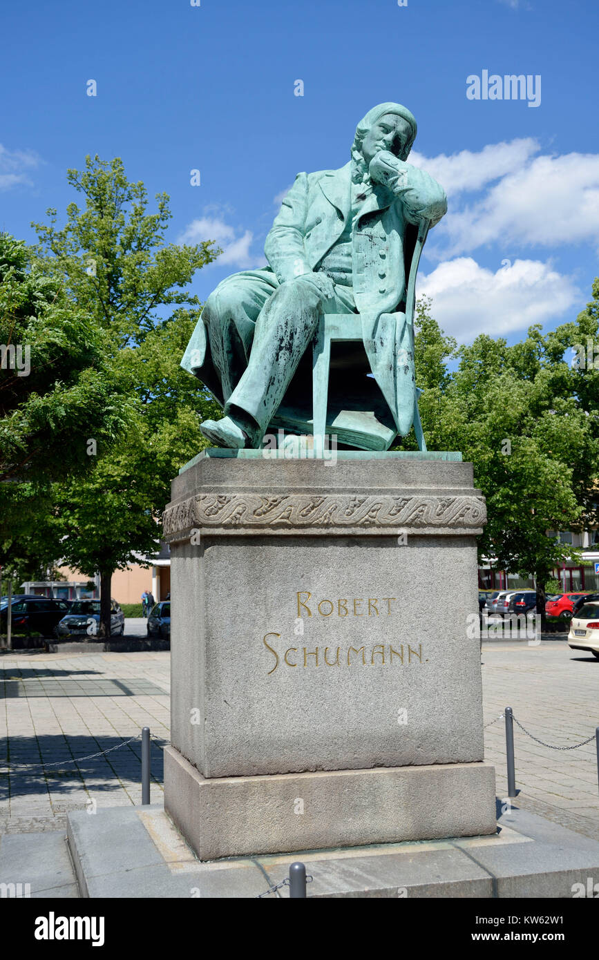 Sachsen, Zwickau, Robert Schumann Denkmal auf dem zentralen Markt, Sachsen, Robert Schumann Denkmal auf dem Hauptmarkt Stockfoto