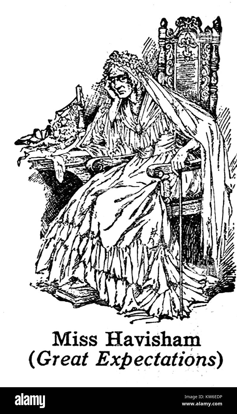 Charles Dickens 1812 bis 1870 - Dickens Charaktere-1930 Illustration - Miss Havisham aus 'Great Expectations' Stockfoto