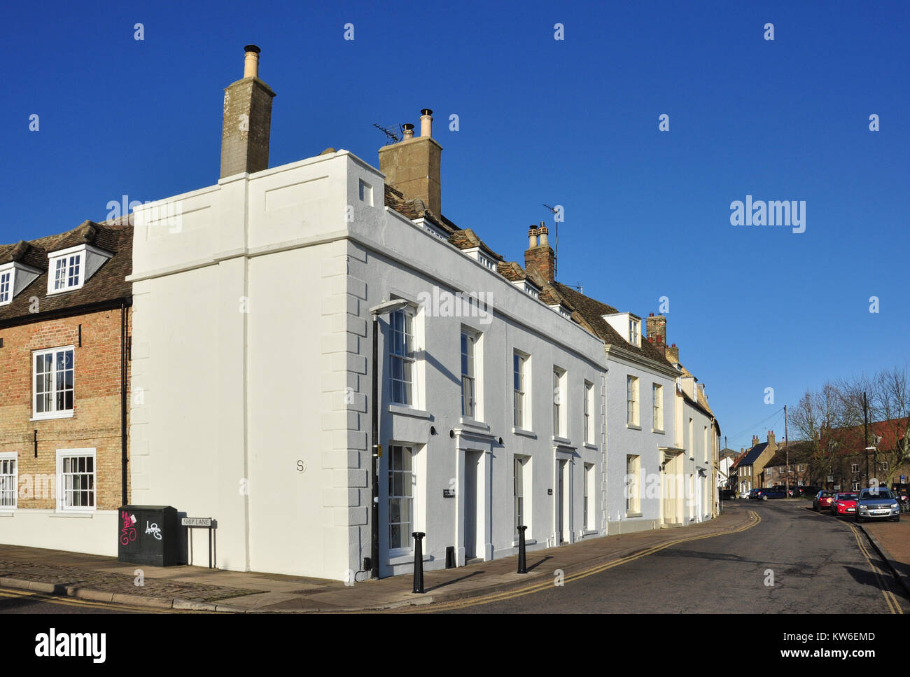 Häuser mit Blick auf den Fluss, Waterside, Ely, Cambridgeshire, England, Großbritannien Stockfoto