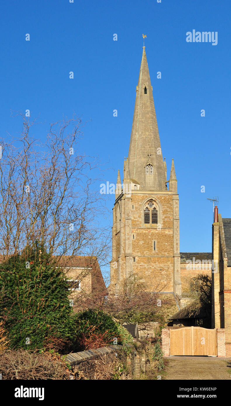 Turm und die Turmspitze der Marienkirche, Ely, Cambridgeshire, England, Großbritannien Stockfoto
