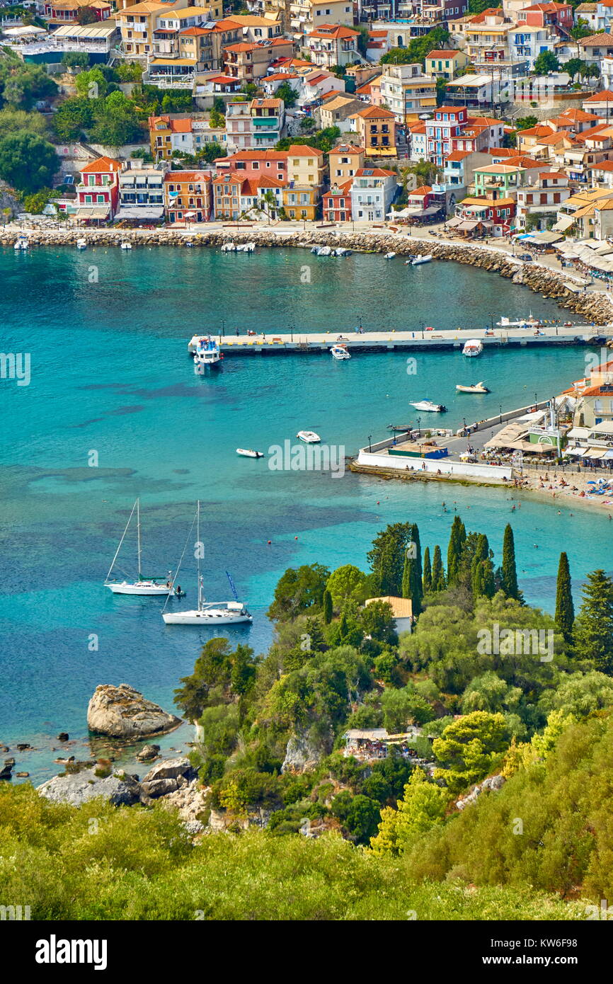 Blick auf Parga und die Bucht, Griechenland Stockfoto
