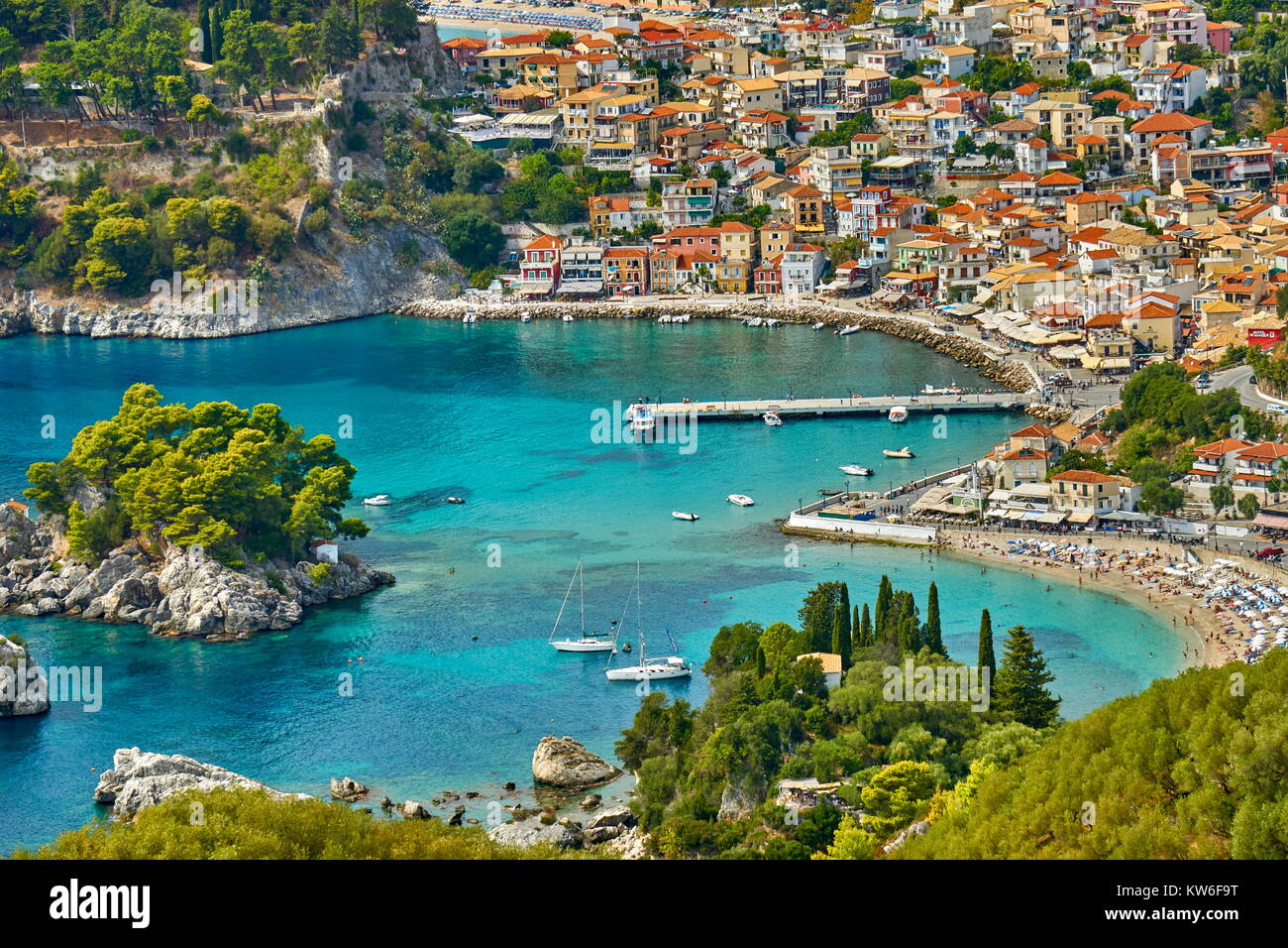 Blick auf Parga und die Bucht, Griechenland Stockfoto