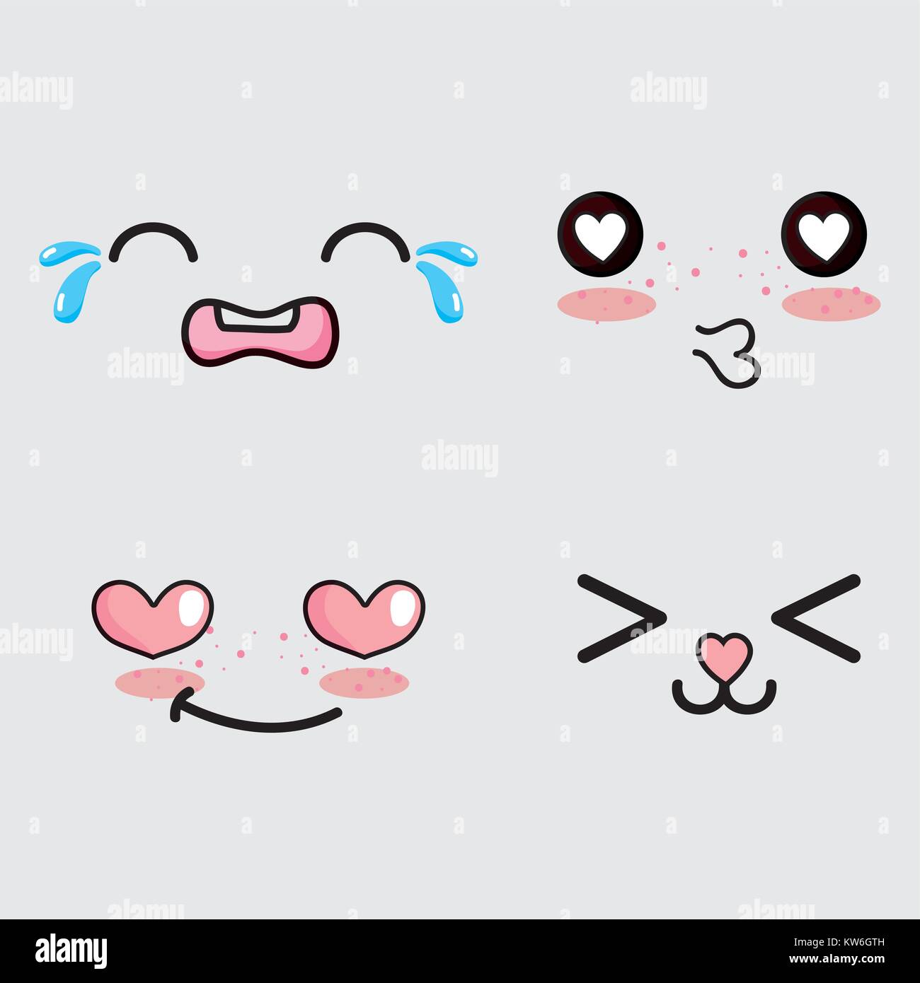 Kawaii set niedliche Gesichter expression Vector Illustration Stock ...